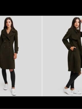 Belle & Bloom 100% Wool Military Endless Attention Trench Coat Small Women